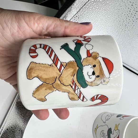 Vintage 1980s X4 Christmas Mugs 10 oz Porcelain Kitschmas In Box Kitsch - Picture 8 of 12